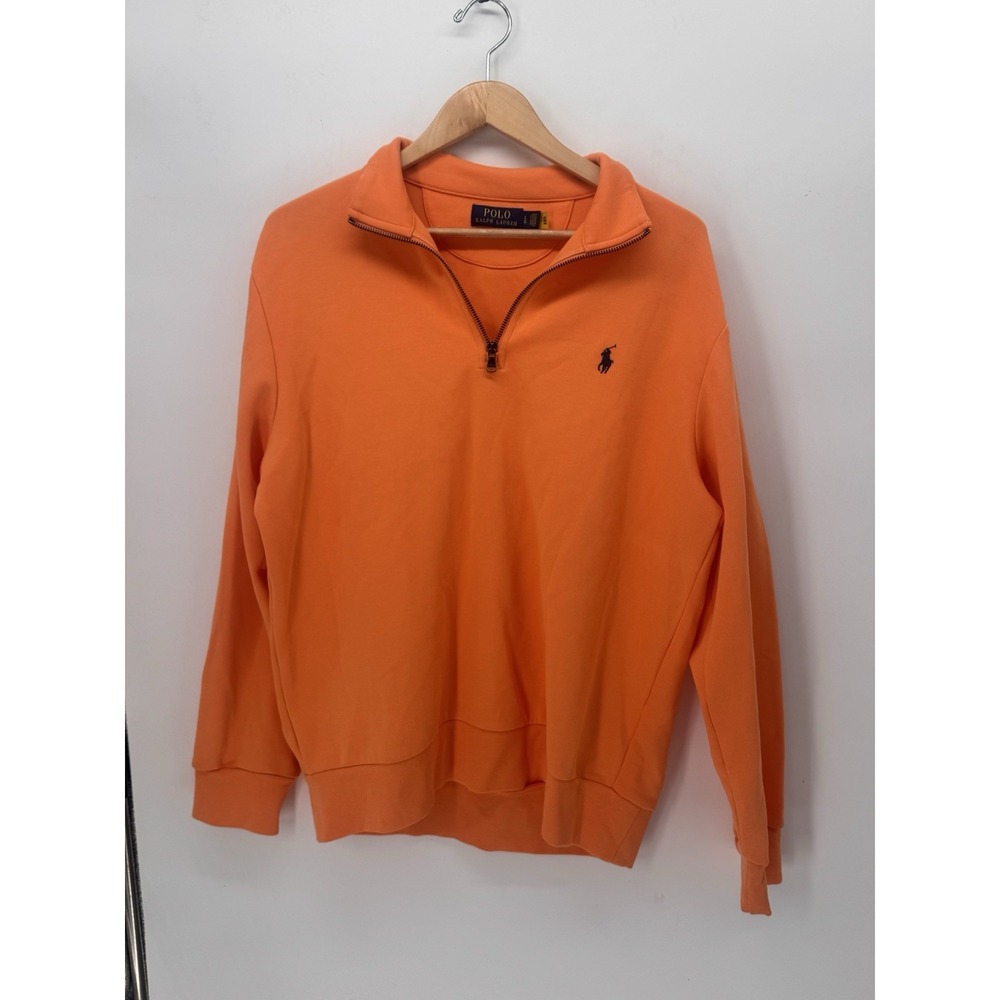 Polo Ralph Lauren Men's Size L Orange 1/4 Zip Pullover Sweatshirt Pique Knit